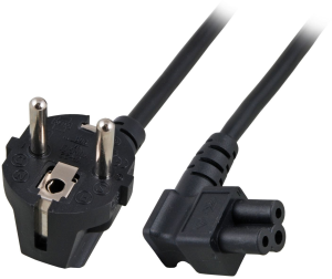 Power cord, Europe, plug type E + F, angled on C5 jack, angled, H05VV-F3G0.75mm², black, 5 m