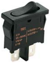 Rocker switch, black, 1 pole, Off-On, off switch, 6 (2) A/250 VAC, 4 (1) A/250 VAC, IP40, unlit, unprinted
