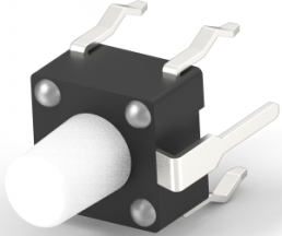 Short-stroke pushbutton, Form A (N/O), 50 mA/24 VDC, unlit , actuator (white, L 4.4 mm), 1.56 N, THT