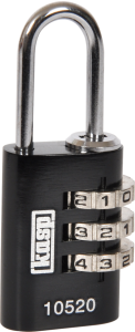 Combination lock, level 2, shackle (H) 21 mm, black, steel, (B) 20 mm, K10520BLAD