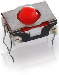 Short-stroke pushbutton, 1 Form A (N/O), 100 mA/35 V, unlit , actuator (red, L 1.4 mm), 3 N, THT