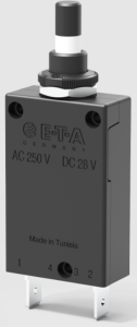 Thermal circuit breaker, 1 pole, 12 A, 28 V (DC), 250 V (AC), faston plug 6.3 x 0.8 mm, central Mounting, IP40