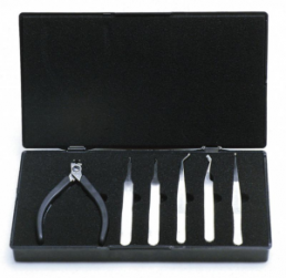 ESD SMD tweezers kit (5 tweezers, 1 precision tip cutter), antimagnetic, stainless steel, 3900KC