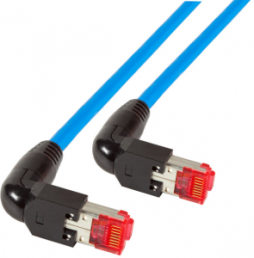 Patch cable, RJ45 plug, angled to RJ45 plug, angled, Cat 6A, S/FTP, LSZH, 0.5 m, blue