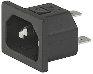 Plug C14, 3 pole, snap-in, solder connection, black, 6162.0179