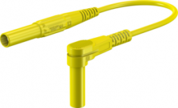 Measuring lead with (4 mm plug, spring-loaded, straight) to (4 mm plug, spring-loaded, angled), 1 m, yellow, silicone, 1.0 mm², CAT III