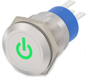 Pushbutton switch, 1 pole, silver, illuminated  (green), 5 A/250 V, mounting Ø 19.2 mm, IP67, 3-2213766-3