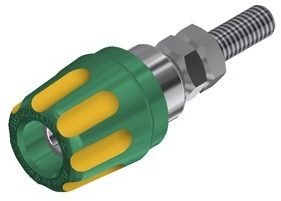 Pole terminal, 4 mm, yellow/green, 30 VAC/60 VDC, 16 A, screw connection, nickel-plated, PK 10 A GE/GN