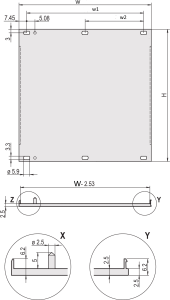 Front Panel, U-profile, Refrofit Shielding, 2U, 42 HP