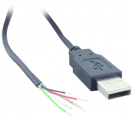 USB 2.0 connection line, USB plug type A to open end, 1.8 m, black
