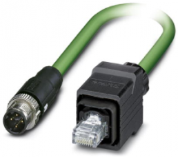 Network cable, M12-plug, straight to RJ45 plug, straight, Cat 5, SF/TQ, PVC, 10 m, green
