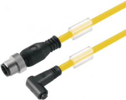 Sensor actuator cable, M12-cable plug, straight to M8-cable socket, angled, 3 pole, 5 m, PUR, yellow, 4 A, 1093150500