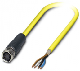 Sensor actuator cable, cable socket to open end, 4 pole, 2 m, PVC, yellow, 4 A, 1406018