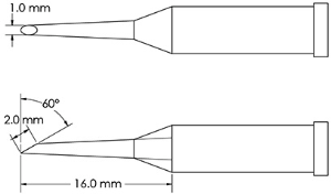 Soldering tip, Hoof shape, Ø 1 mm, (L) 16 mm, GT4-HF6010S