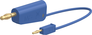 Measuring lead with (2 mm lamella plug, straight) to (4 mm lamella plug, straight), 0.07 m, blue, PVC, 0.5 mm²