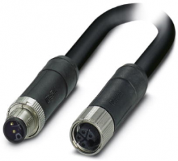 Sensor actuator cable, M12-cable plug, straight to M12-cable socket, straight, 4 pole, 0.6 m, PVC, black, 16 A, 1425102