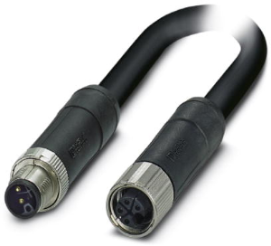 Sensor actuator cable, M12-cable plug, straight to M12-cable socket, straight, 4 pole, 3 m, PVC, black, 16 A, 1425104