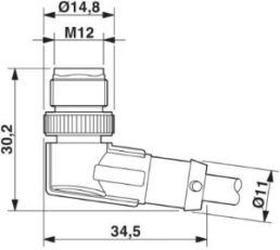 Sensor actuator cable, M12-cable plug, angled to valve connector DIN shape A, 3 pole, 0.3 m, PUR, black, 4 A, 1434934