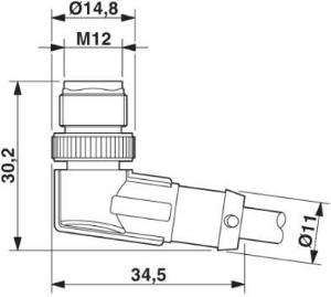 Sensor actuator cable, M12-cable plug, angled to valve connector DIN shape A, 3 pole, 0.6 m, PUR, black, 4 A, 1434947