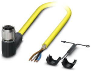 Sensor actuator cable, M12-cable socket, angled to open end, 4 pole, 2 m, PVC, yellow, 4 A, 1409557