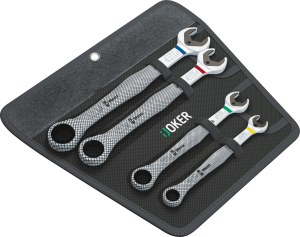 Open-end ratchet wrench kit, 4 pieces with bag, 10-19 mm, 30°, 305 mm, 896 g, Chrome molybdenum steel, 05073290001