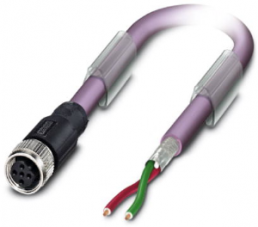 Sensor actuator cable, M12-cable socket, straight to open end, 2 pole, 5 m, PUR, purple, 4 A, 1507308