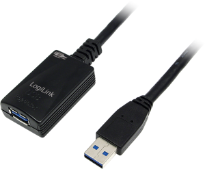 USB 3.0 Repeater cable, USB plug type A to USB socket type A, 5 m, black