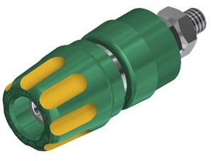 Pole terminal, 4 mm, yellow/green, 30 VAC/60 VDC, 35 A, screw connection, nickel-plated, PKI 10 A GE/GN