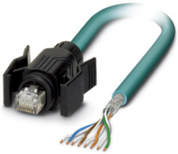 Network cable, RJ45 plug, straight to open end, Cat 5, S/UTP, PUR, 2 m, blue