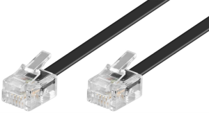 Modular cable, RJ11 plug, straight to RJ11 plug, straight, CCA, 10 m, black