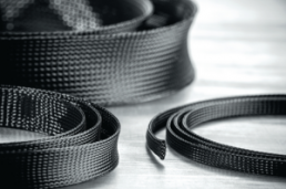 Plastic braided sleeve, range 19-45 mm, black, halogen free, -50 to 150 °C