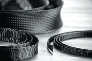 Plastic braided sleeve, range 13-32 mm, black, halogen free, -50 to 150 °C