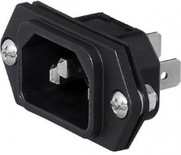 Plug C14, 3 pole, screw mounting, plug-in connection, black, 6100.3200.32