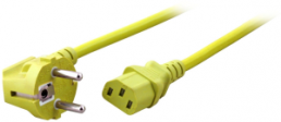 Power cord, Europe, plug type E + F, angled on C13 jack, straight, H05VV-F3G0.75mm², yellow, 1.8 m