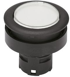 Pushbutton, illuminable, waistband round, colorless, front ring black, mounting Ø 28 mm, 1.30.090.011/1000
