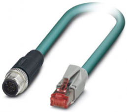 Network cable, M12-plug, straight to RJ45 plug, straight, Cat 5, SF/TQ, PUR, 3 m, blue