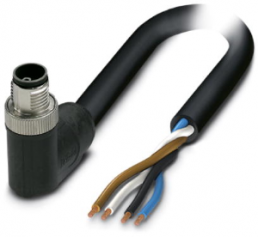 Sensor actuator cable, M12-cable plug, angled to open end, 4 pole, 1.5 m, PUR, black, 12 A, 1425029
