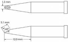 Soldering tip, Hoof shape, Ø 1.5 mm, (L) 12 mm, GT4-HF6015V