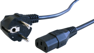 Device connection line, Europe, plug type E + F, angled on C13 jack, straight, H05VV-F3G0.75mm², black, 2 m