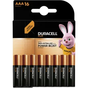 DURACELL PLUS POWER BOOST AAA16 Duracell Round Cells, 9V Blocks