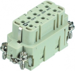 Socket contact insert, 10A, 10 pole, unequipped, crimp connection, with PE contact, 09200103101
