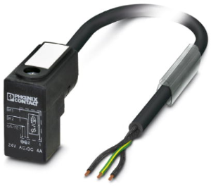 Sensor actuator cable, valve connector DIN shape C to open end, 3 pole, 1.5 m, PUR, black, 4 A, 1443226