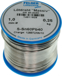 Solder wire, leaded, Sn60Pb40, Ø 0.5 mm, 500 g