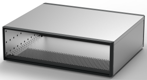 19 inch desktop enclosure, 3 U, 84 HP, (W x H x D) 448.9 x 132.6 x 255.5 mm, aluminum, gray, 24571-038