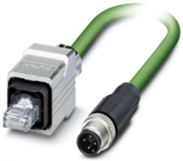 Network cable, M12-plug, straight to RJ45 plug, straight, Cat 5, SF/TQ, PUR, 5 m, green