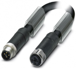 Sensor actuator cable, M12-cable plug, straight to M12-cable socket, straight, 4 pole, 1 m, PVC, black, 12 A, 1089988