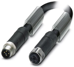 Sensor actuator cable, M12-cable plug, straight to M12-cable socket, straight, 4 pole, 2 m, PUR, black, 12 A, 1408809