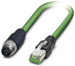 Network cable, M12-plug, straight to RJ45 plug, straight, Cat 5, SF/TQ, PUR, 10 m, green