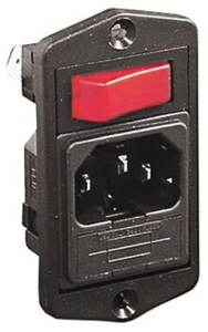 Plug C14, 3 pole, screw mounting, plug-in connection, black, BVA01/Z0000/02