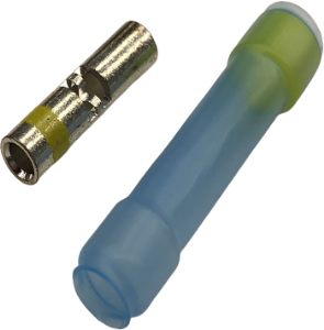 Butt connector with heat shrink insulation, 0.61-1.21 mm², AWG 20 to 16, transparent blue, 29.21 mm